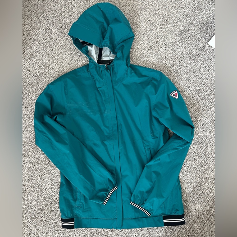 Rossignol Windbreaker Rain Jacket With Hood Teal Blue Size Medium